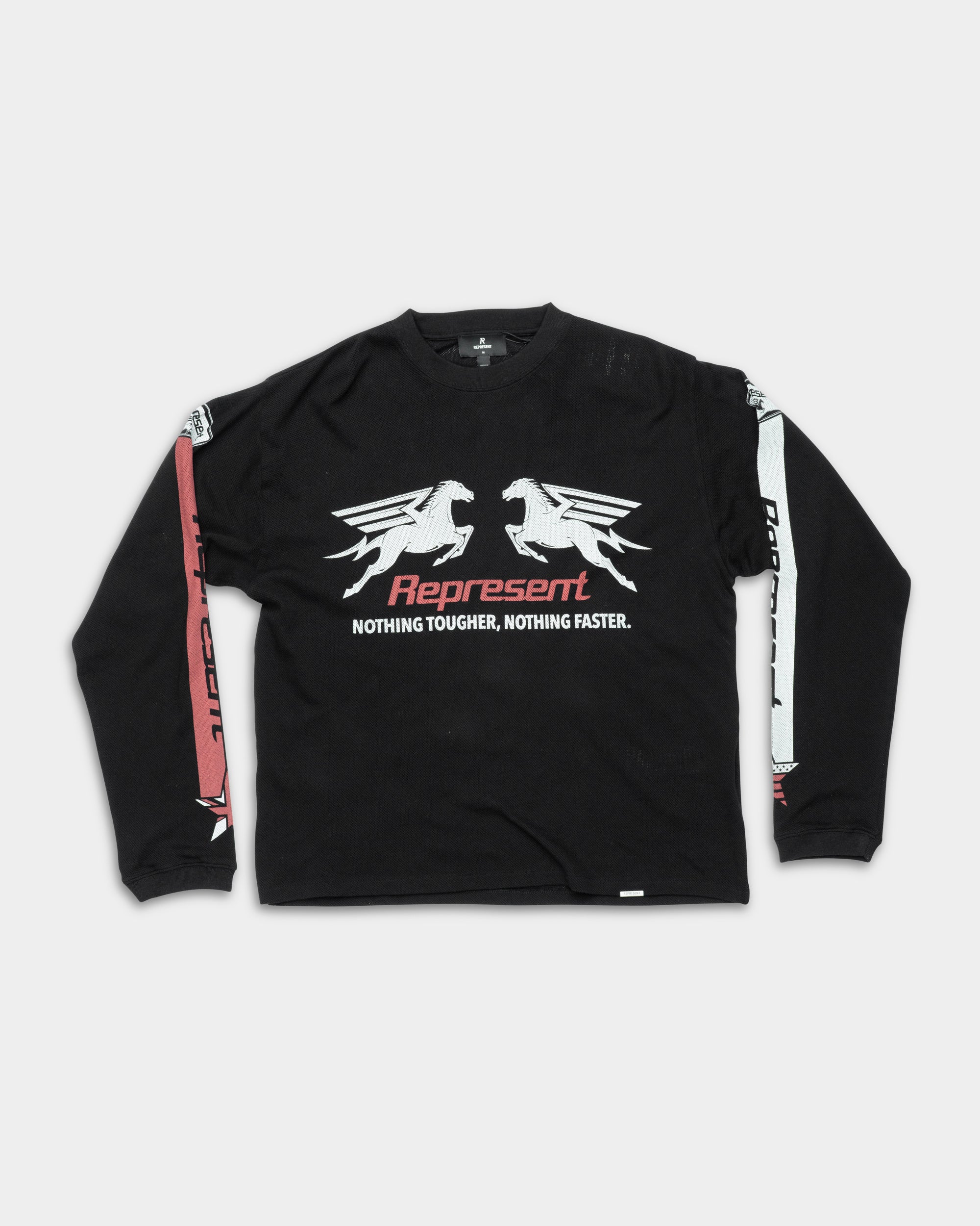 Represent Men's Mesh Pegasus Long Sleeve T Shirt | MLM100781-01-Jet Black