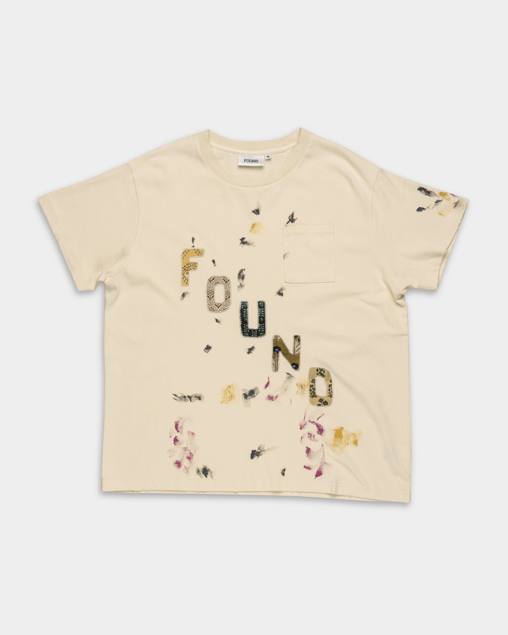 Found Men's Tapestry Logo Paint Tee Washed Off White | FOSS26TT16012-6368