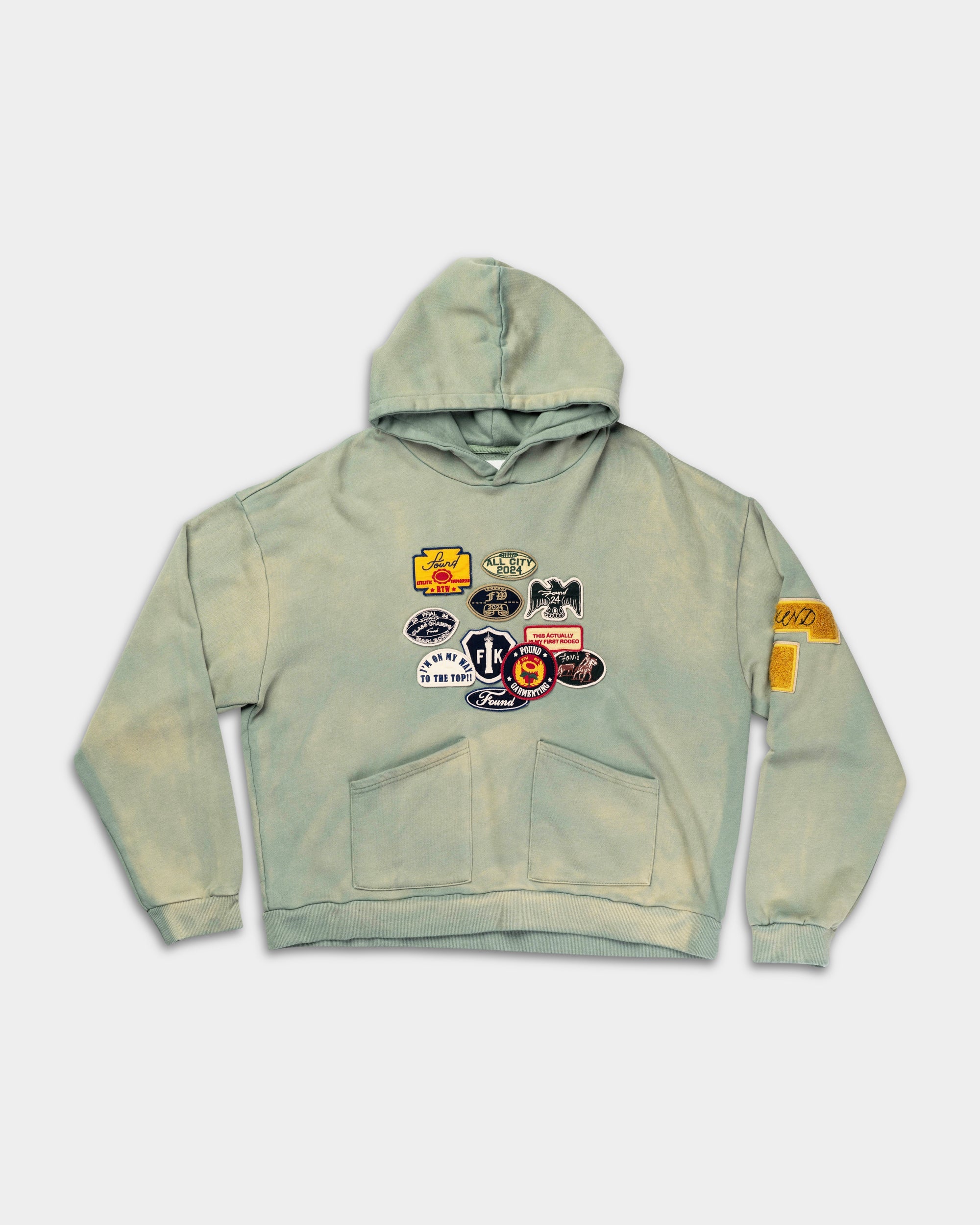Found Men's Multi Patch Hoodie Washed Sage | FOSS26HO15012-0394