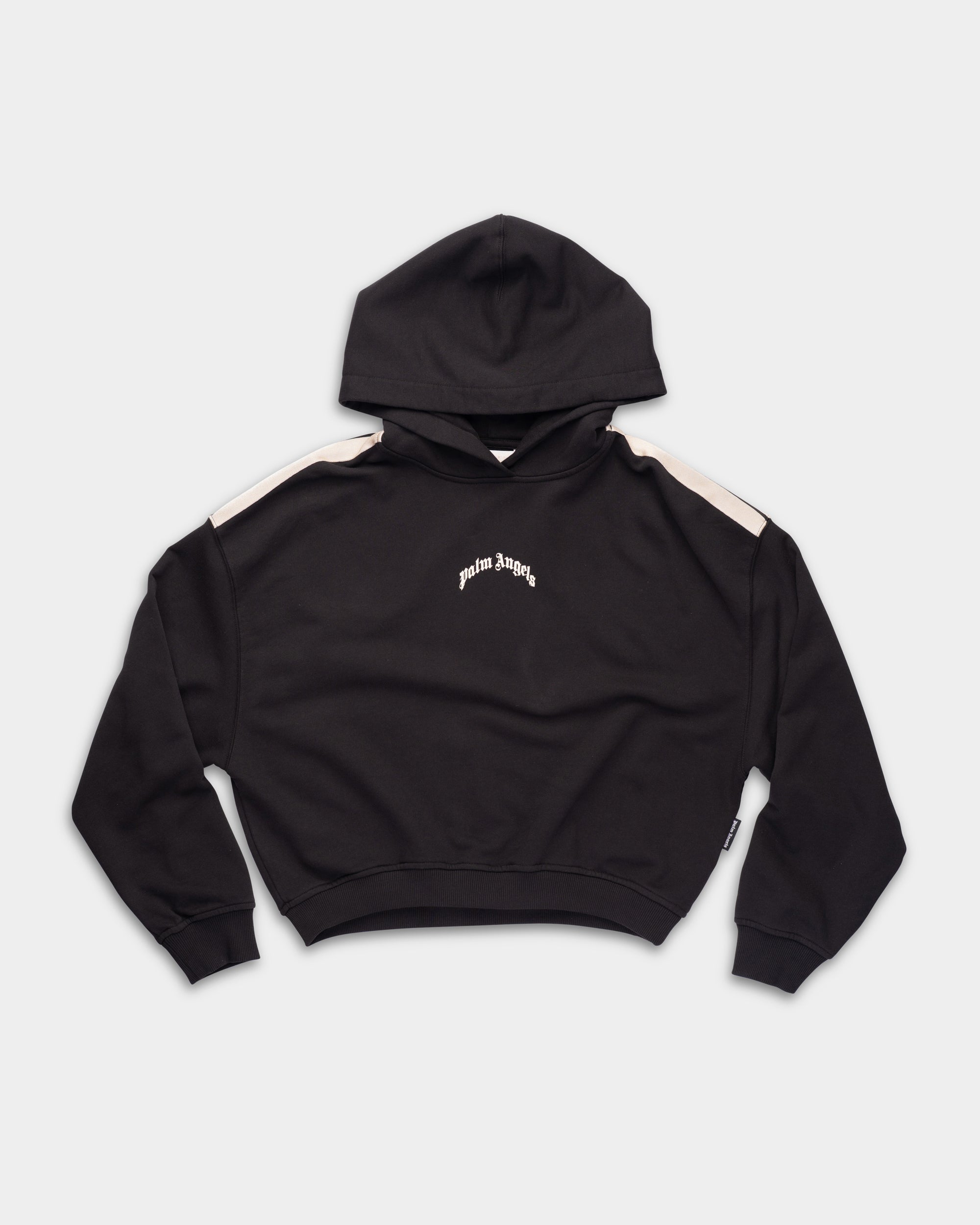 Palm Angels Ladies Curved Logo Loose Crop Hoodie | PWBB076S26FLE001-100A