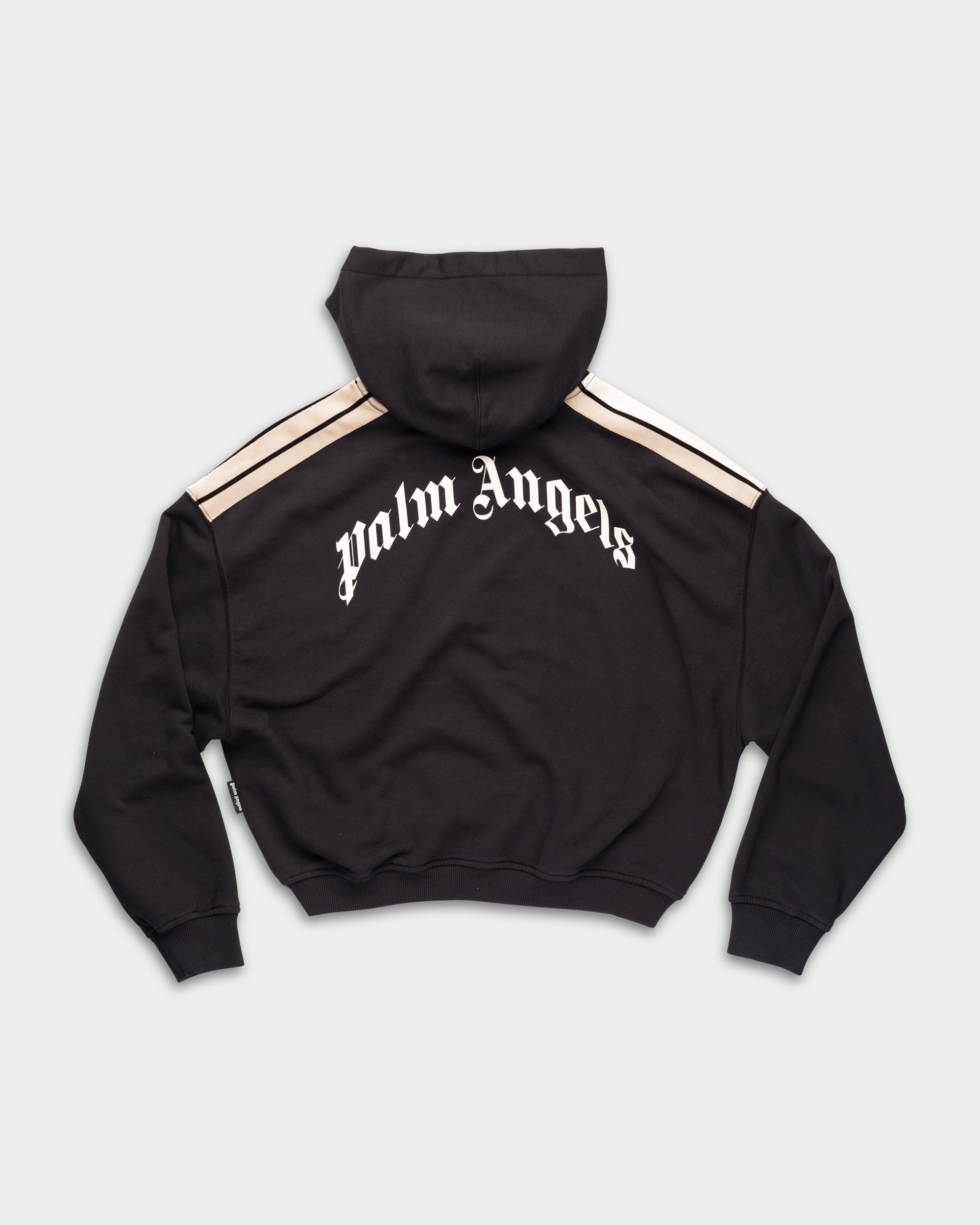 Palm Angels Ladies Curved Logo Loose Crop Hoodie | PWBB076S26FLE001-100A