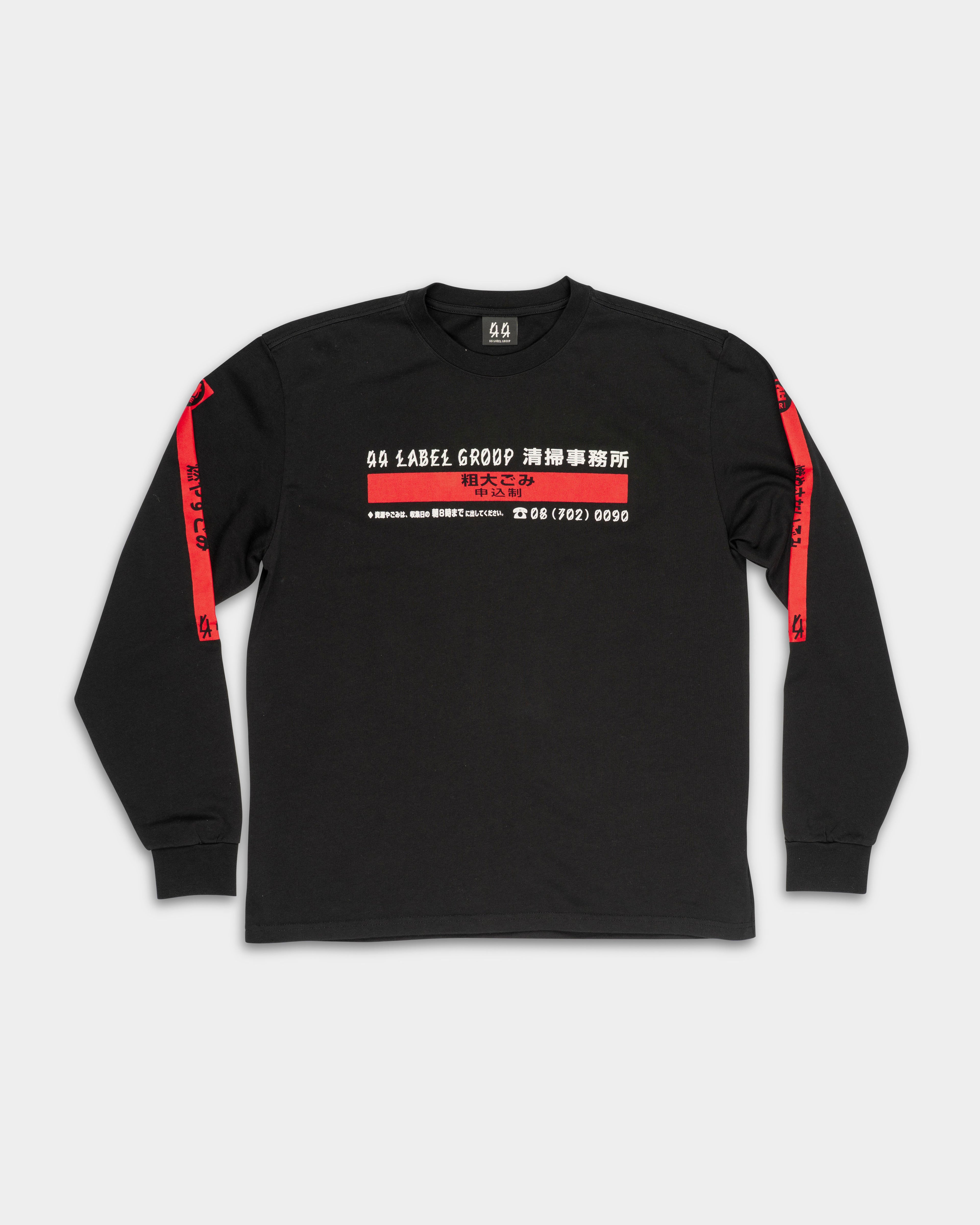 44 Label Group Men's Long Sleeve Tee Black/Stop High Risk Red | FA706-P753