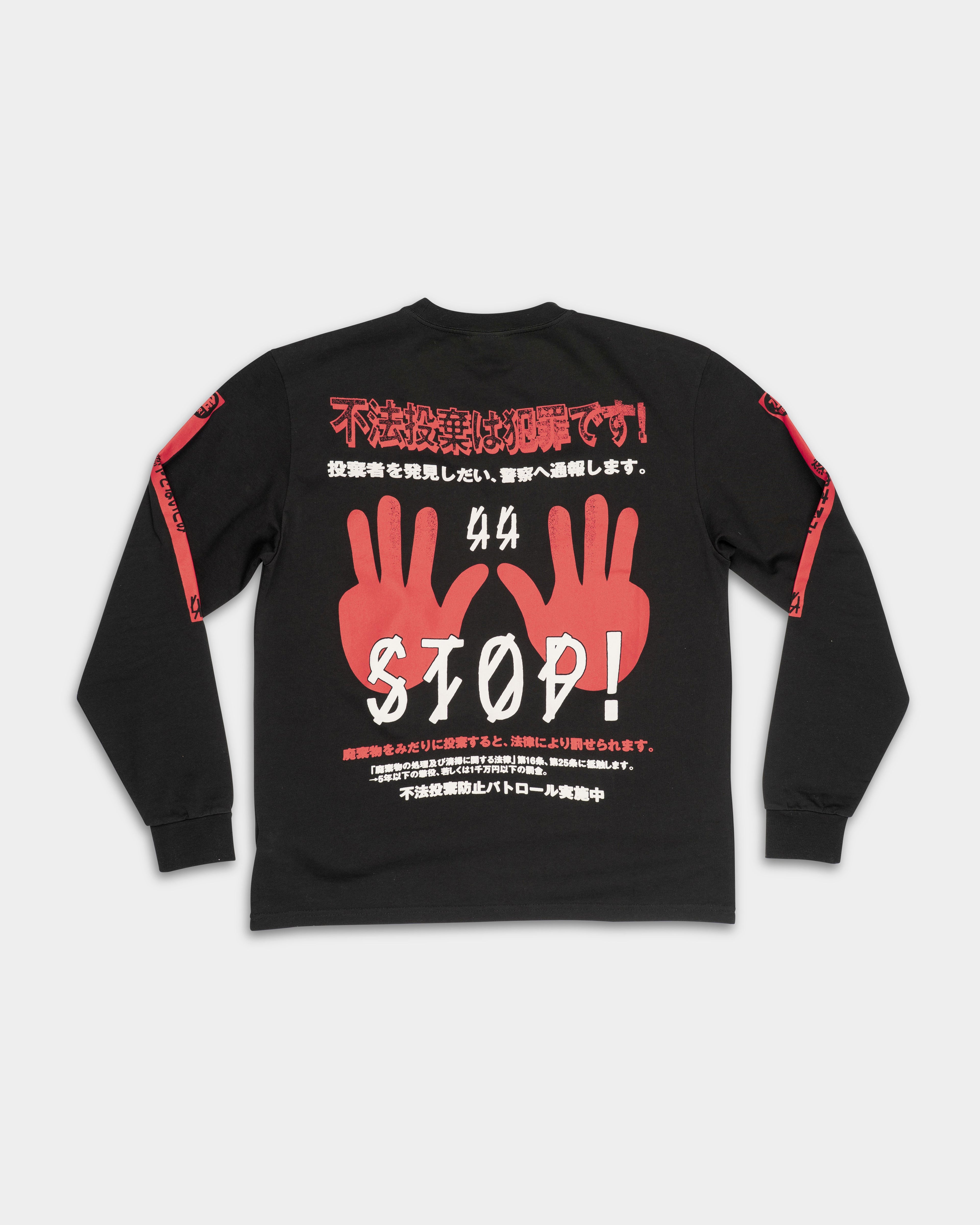 44 Label Group Men's Long Sleeve Tee Black/Stop High Risk Red | FA706-P753