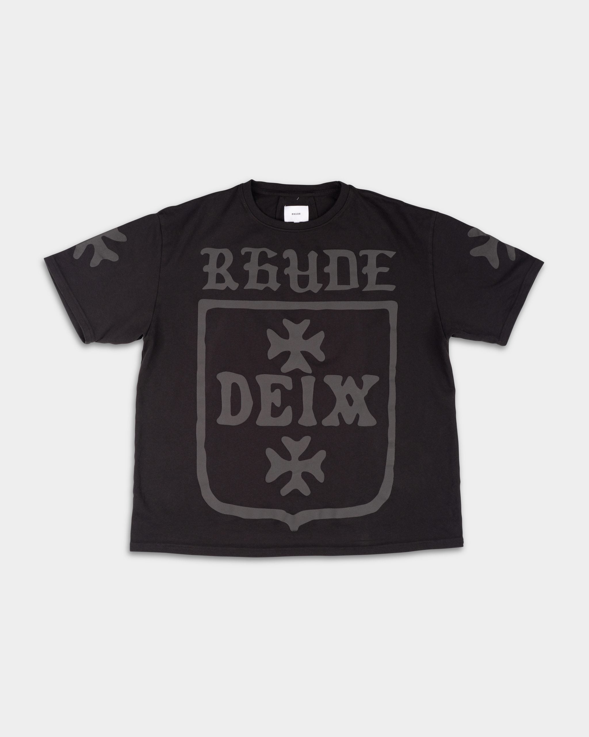 Rhude Men's Deix Shield Oversized Tee Black | RHPF25TT08012-0015