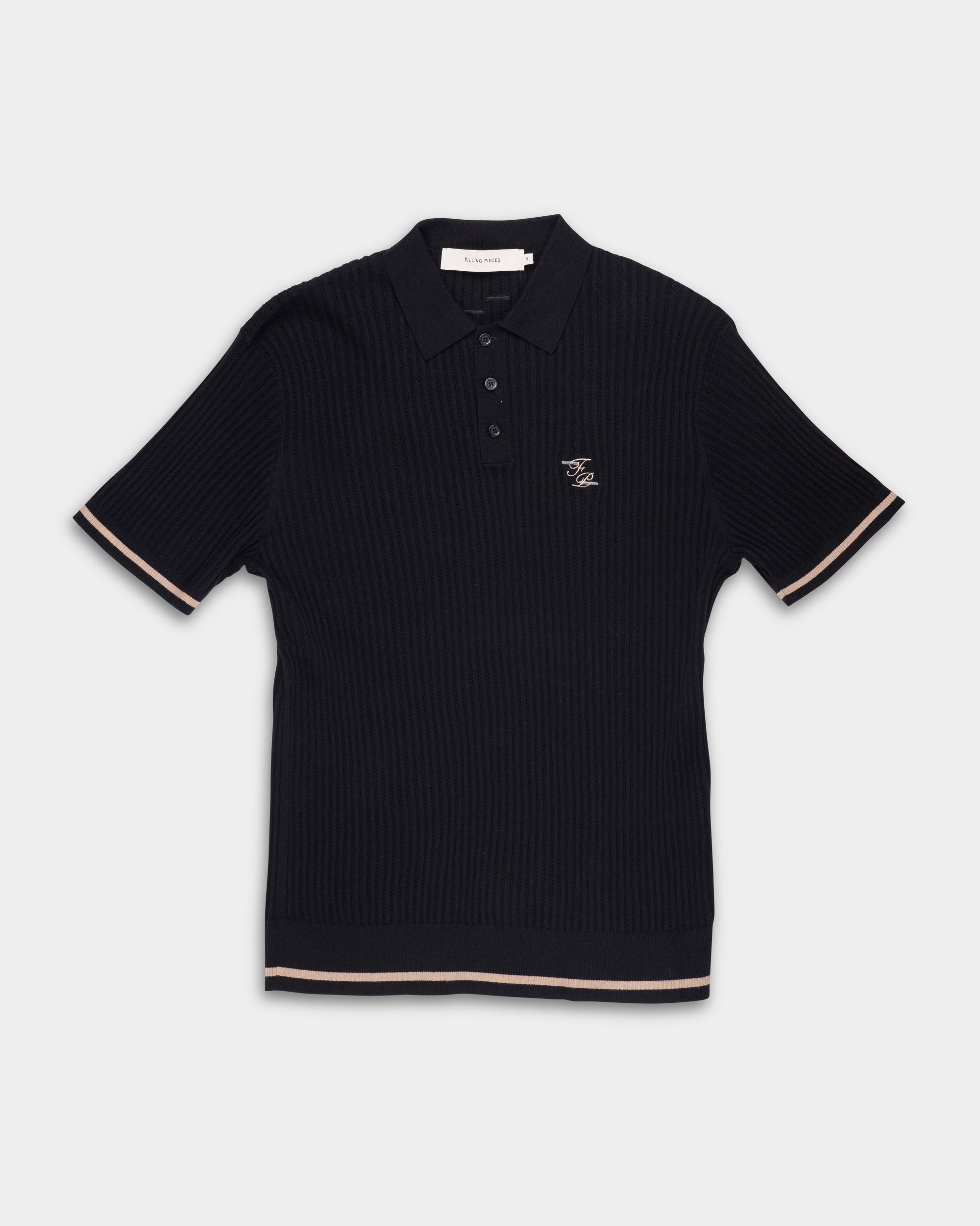 Filling Pieces Men's Fine Knit Polo Black | 422570500127-130