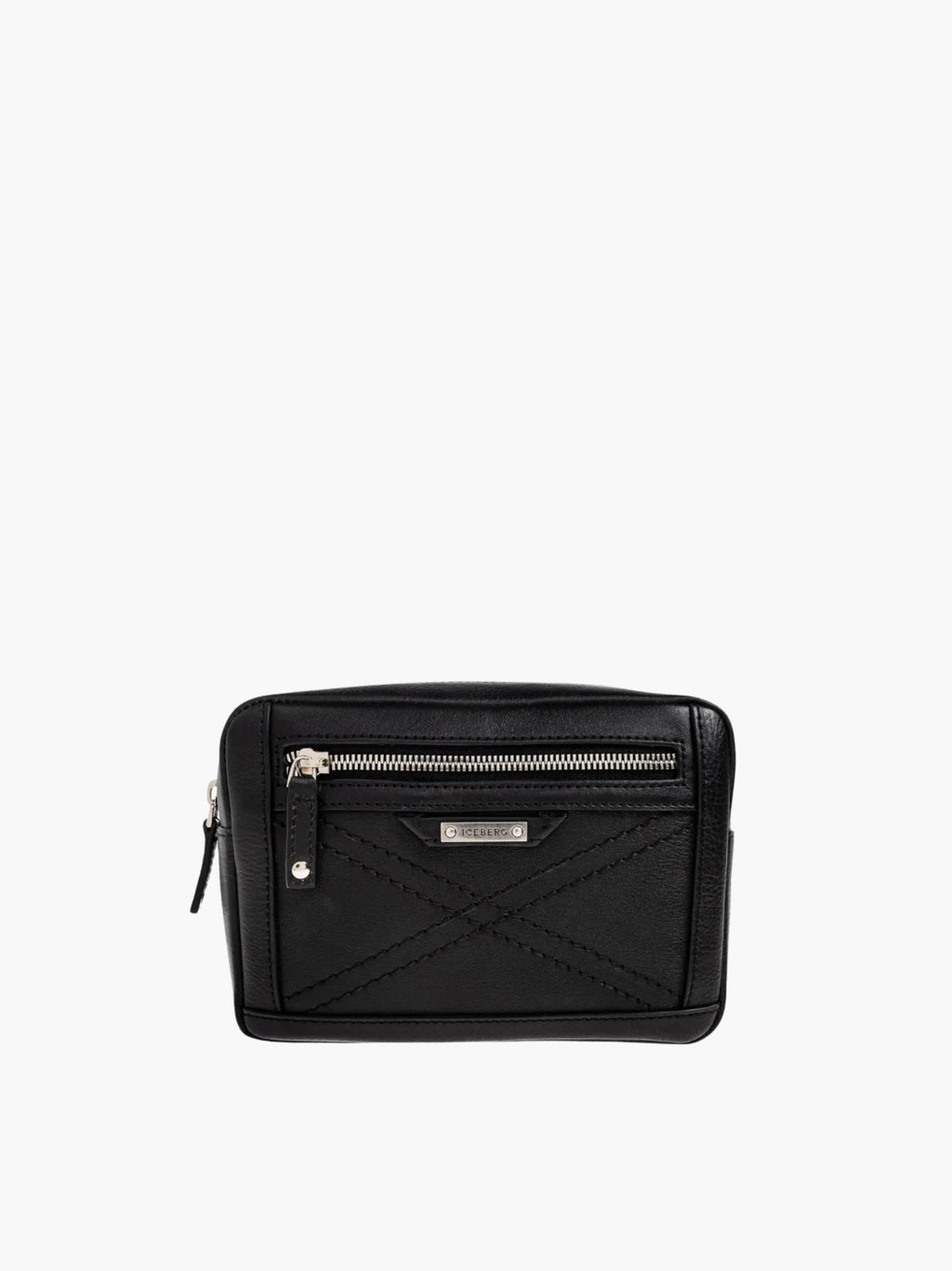 Iceberg Bag Silver Zip Leather Black