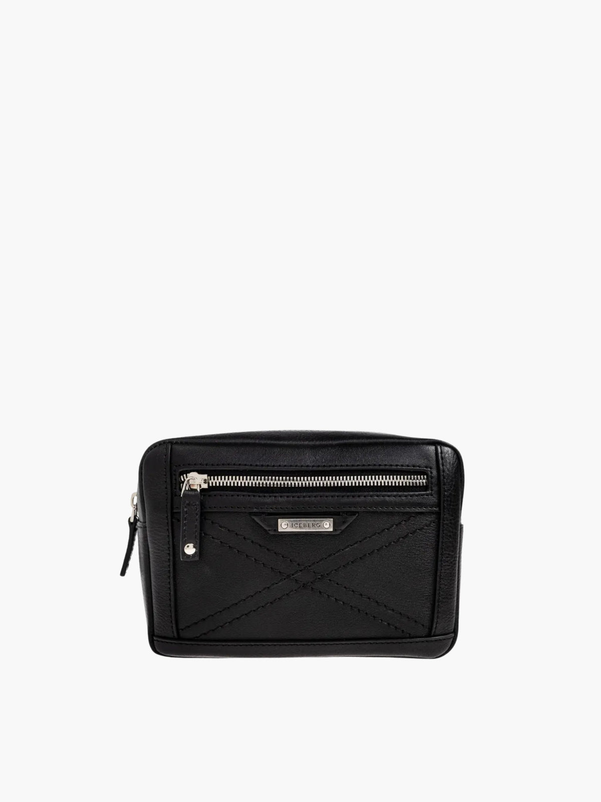 Iceberg Bag Silver Zip Leather Black