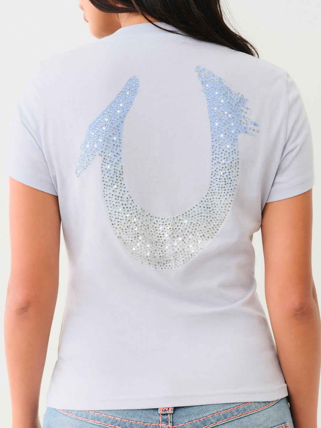 True Religion Hs Ombre Crystals V Neck Tee Zen Blue