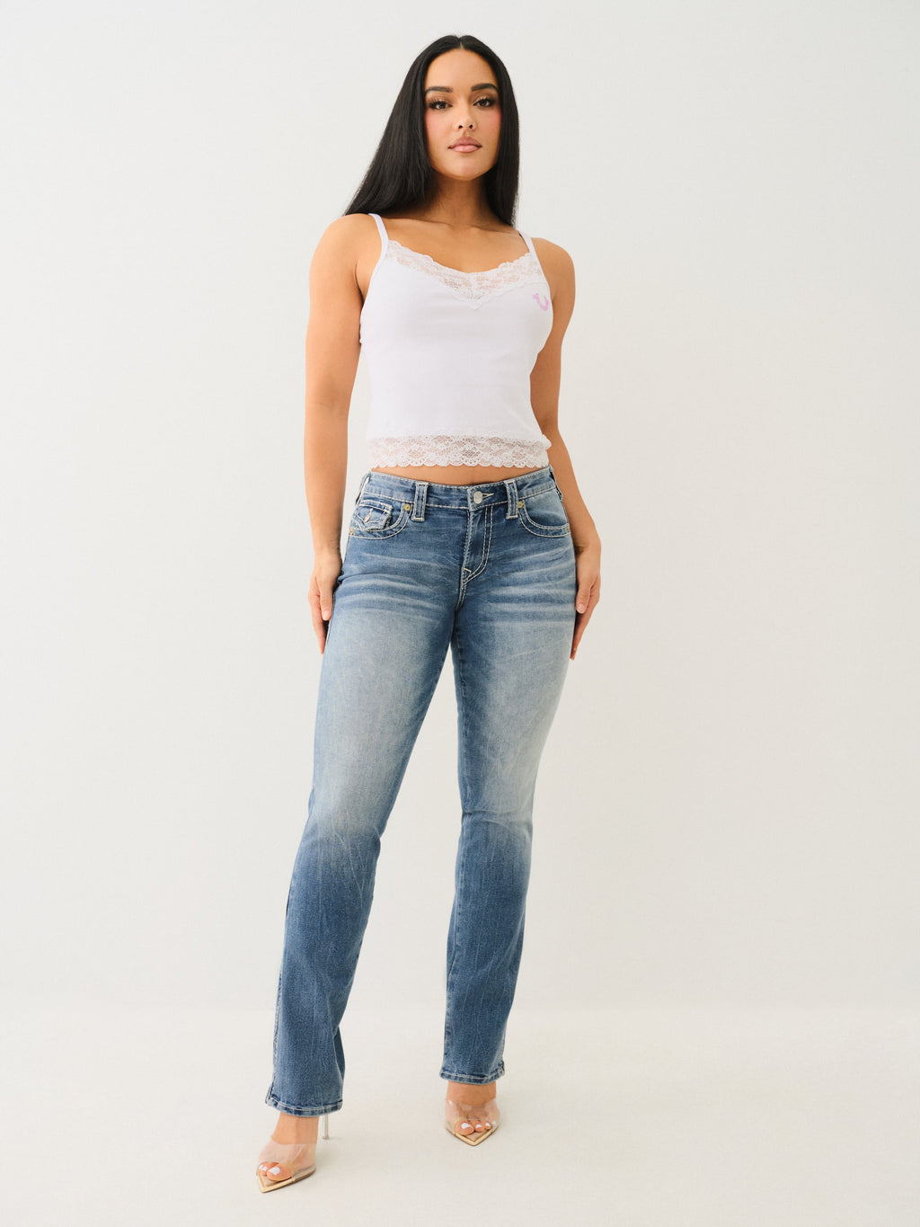 True Religion Hs Crystl Embroidery Lace Tank Optic White