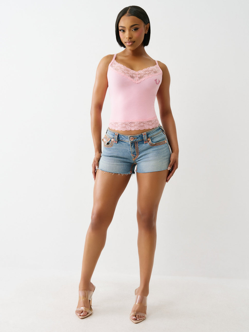 True Religion Hs Crystl Embroidery Lace Tank Candy Pink