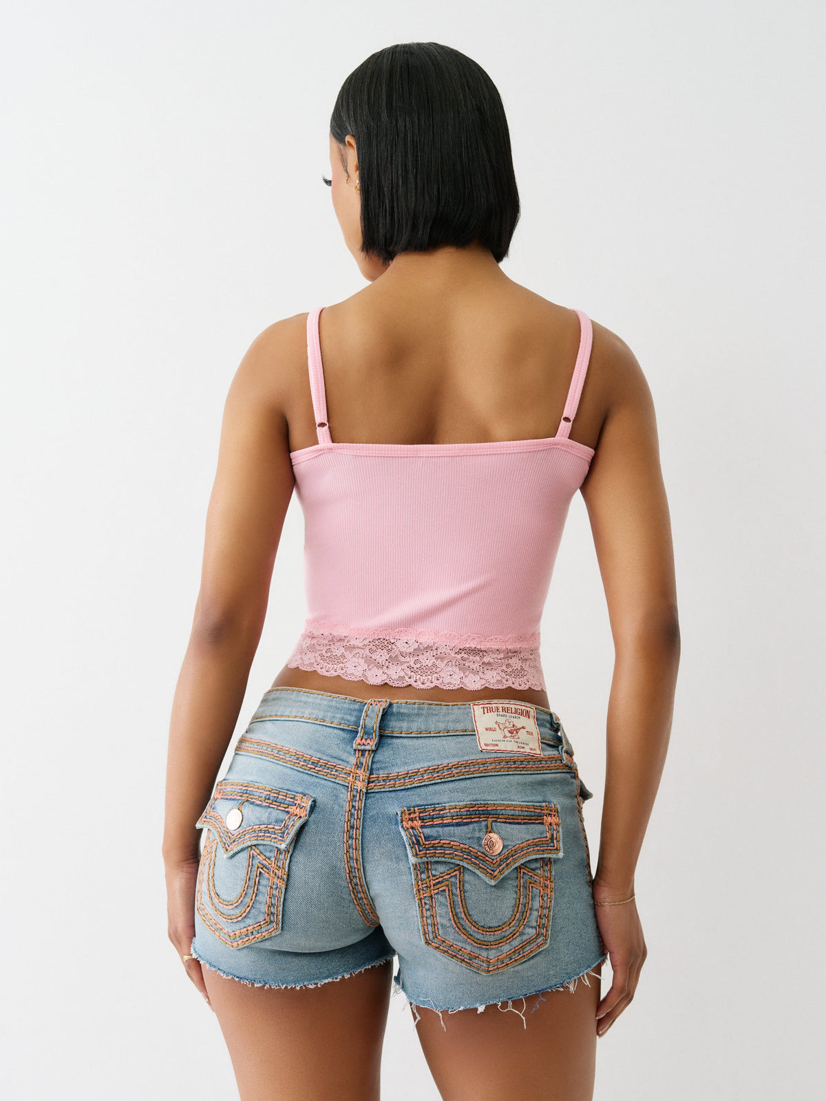 True Religion Hs Crystl Embroidery Lace Tank Candy Pink