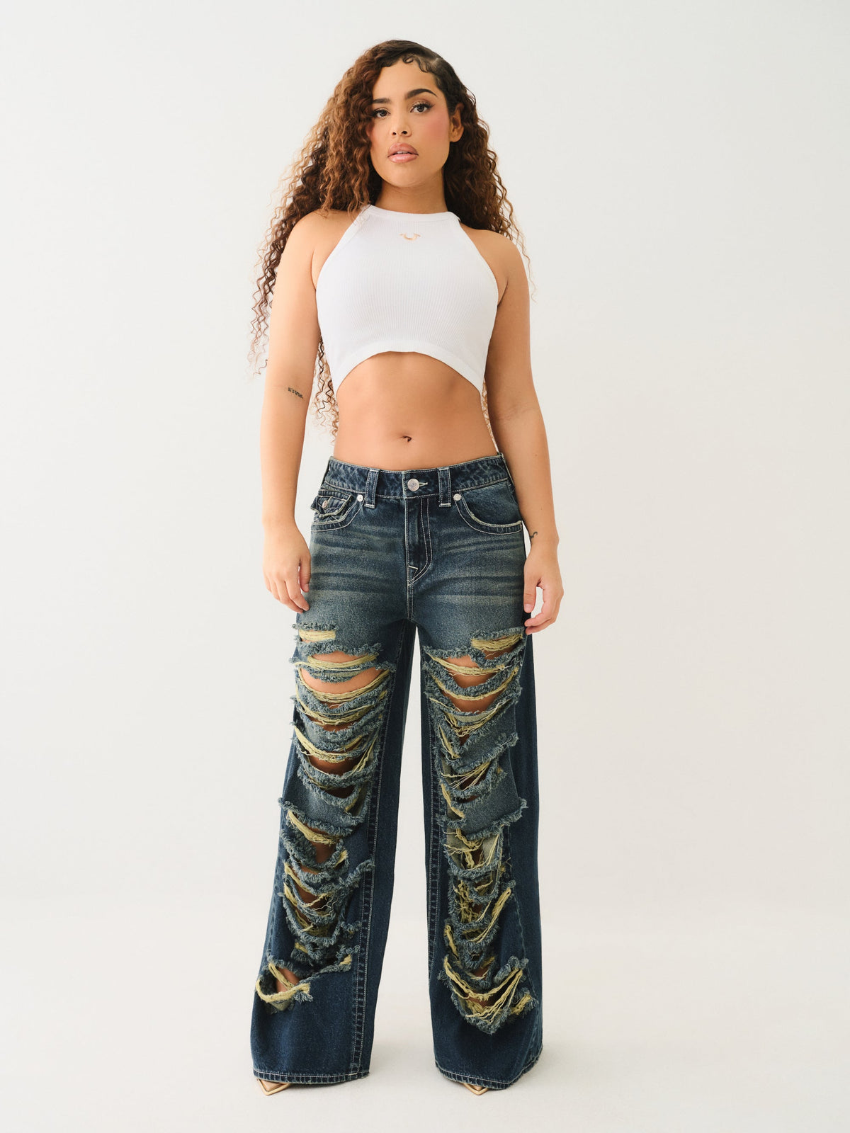 True Religion Jessie Super Baggy Jean Flap Moon Daisy W Destroy