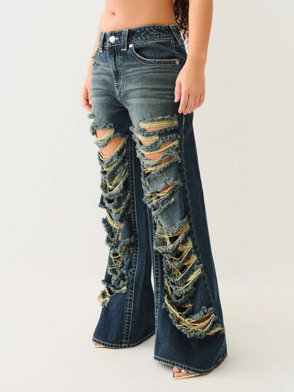 True Religion Jessie Super Baggy Jean Flap Moon Daisy W Destroy