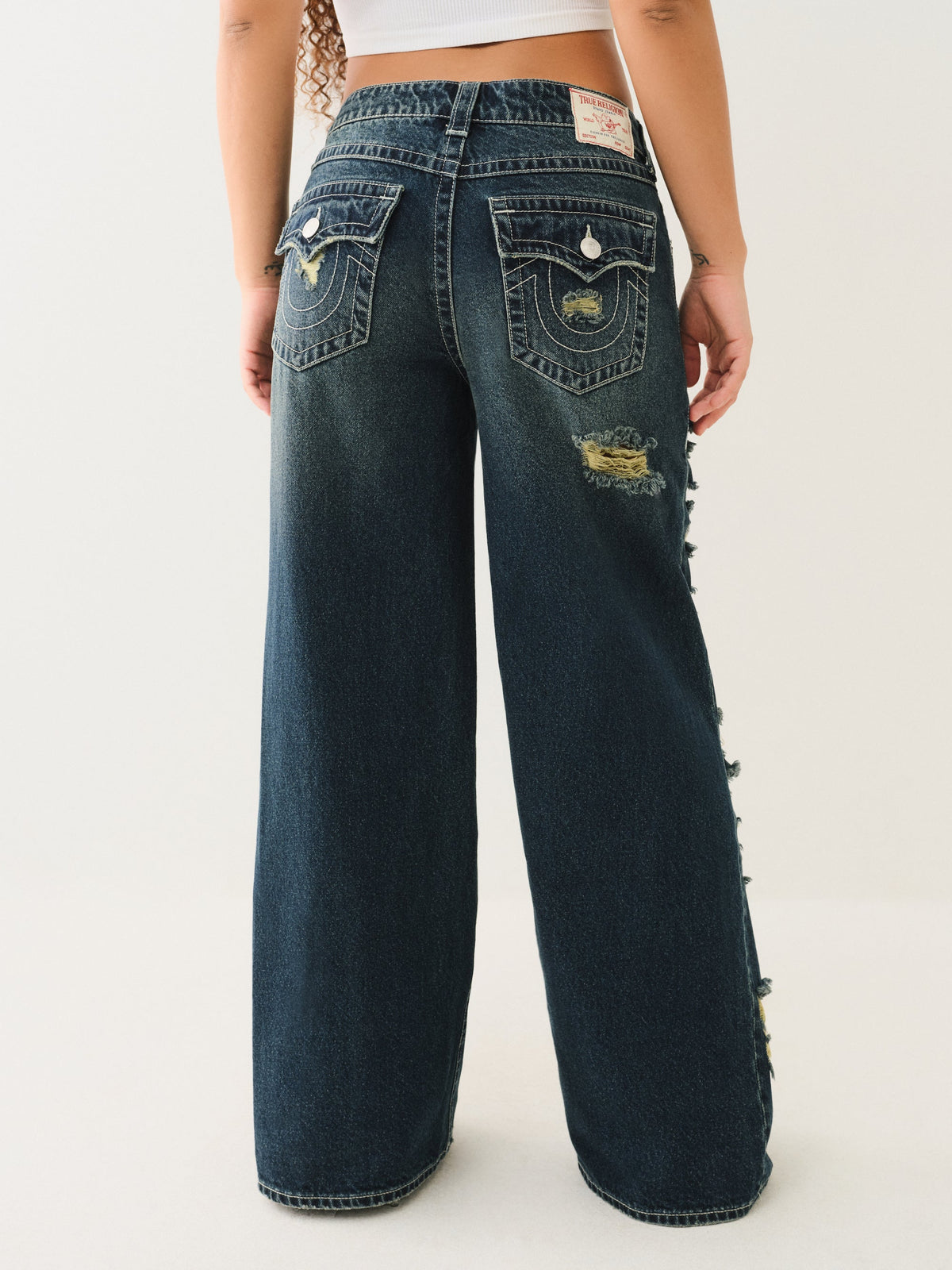 True Religion Jessie Super Baggy Jean Flap Moon Daisy W Destroy