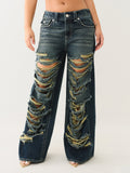True Religion Jessie Super Baggy Jean Flap Moon Daisy W Destroy