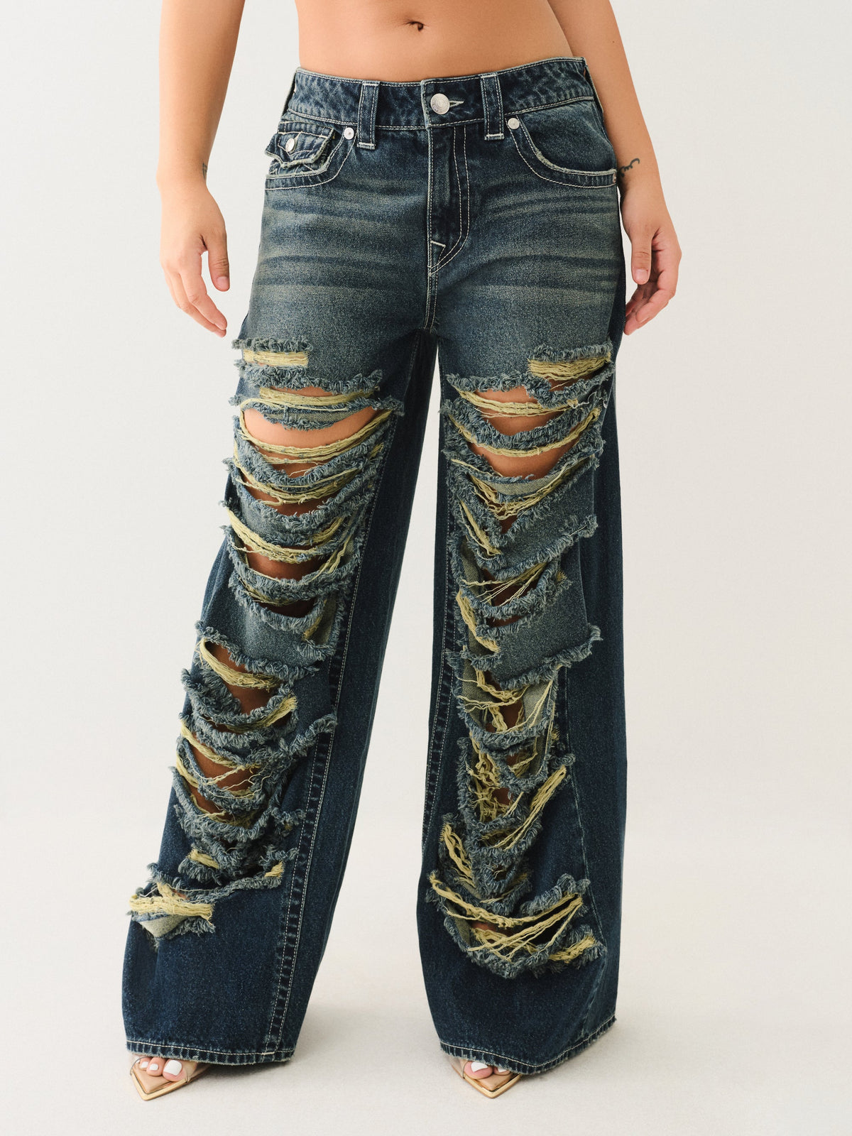 True Religion Jessie Super Baggy Jean Flap Moon Daisy W Destroy