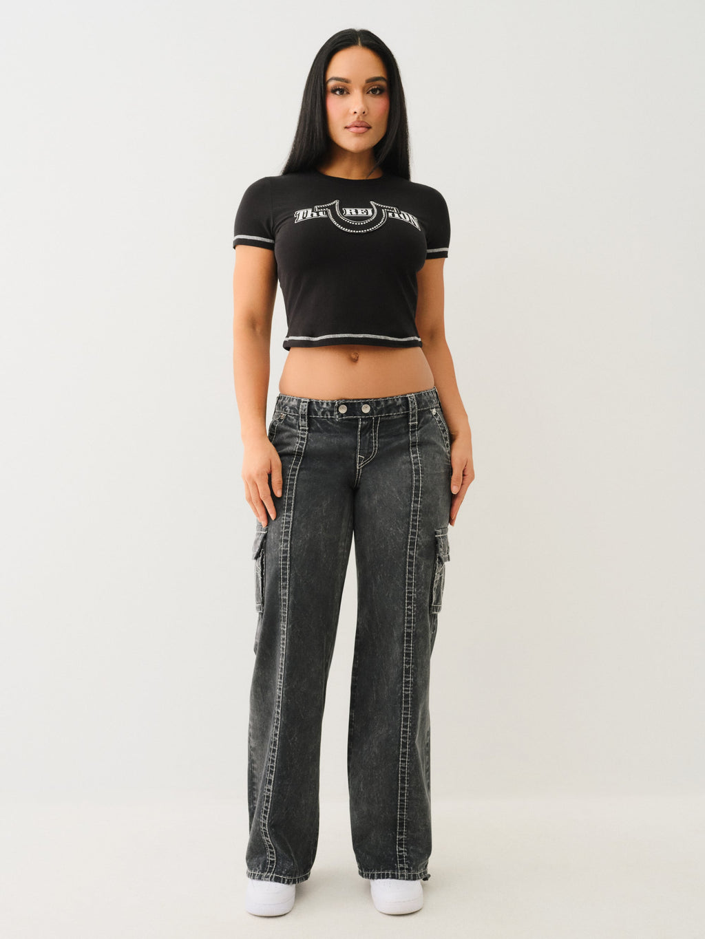 True Religion Lr Relaxed Baggy Cargo Big T Black