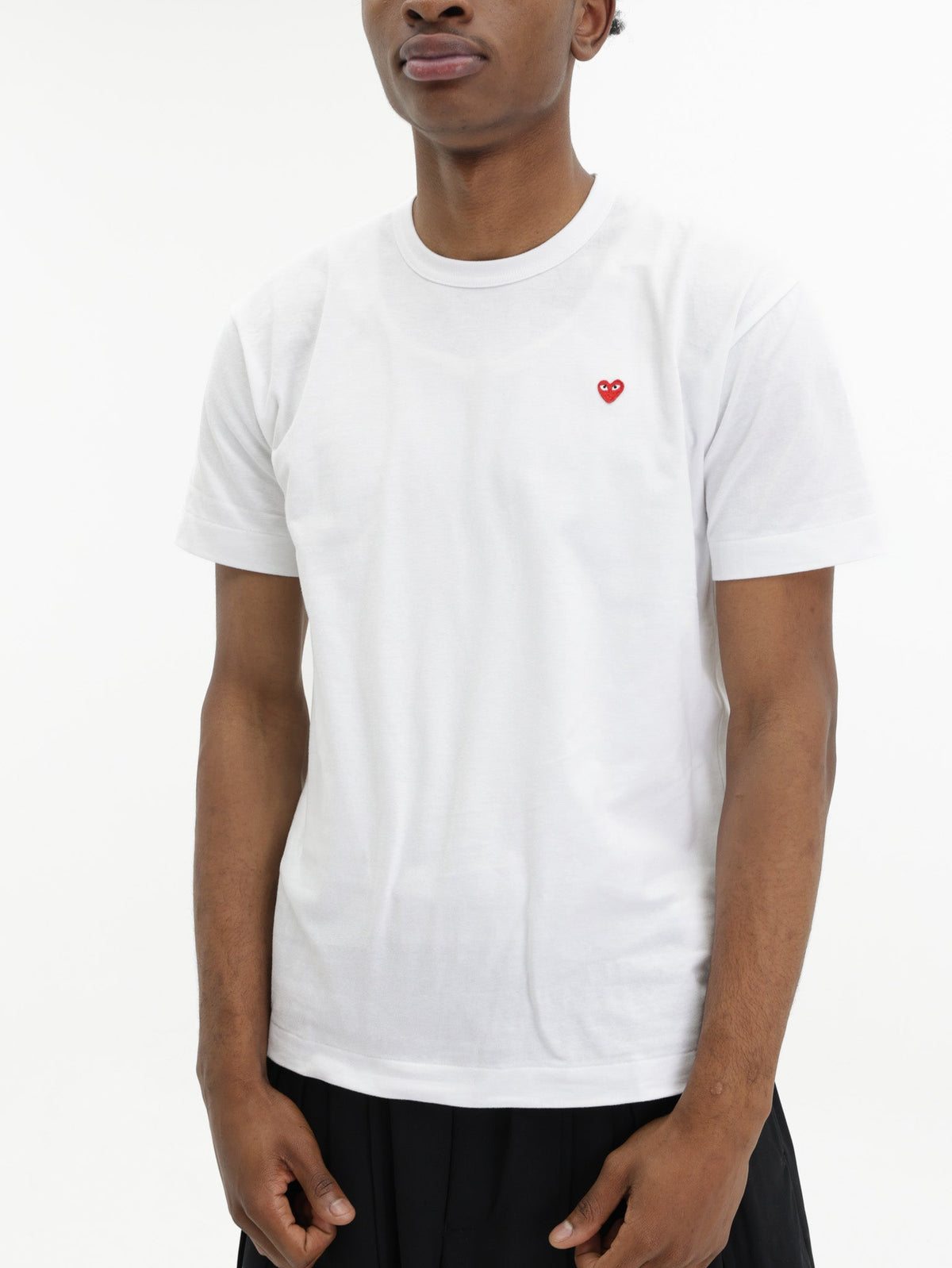 Comme Des Garcons T-Shirt Red Emblem Mesh White