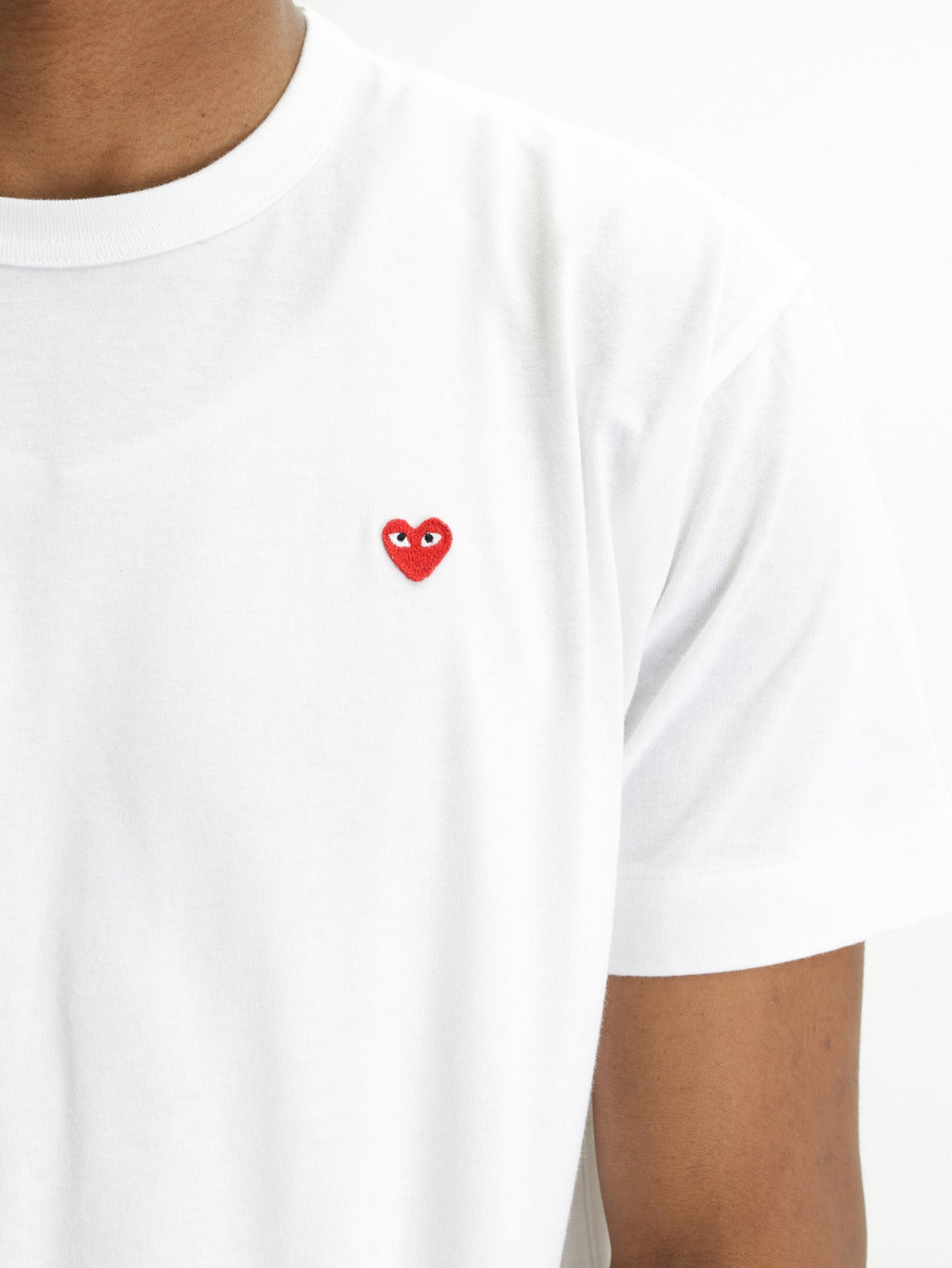 Comme Des Garcons T-Shirt Red Emblem Mesh White