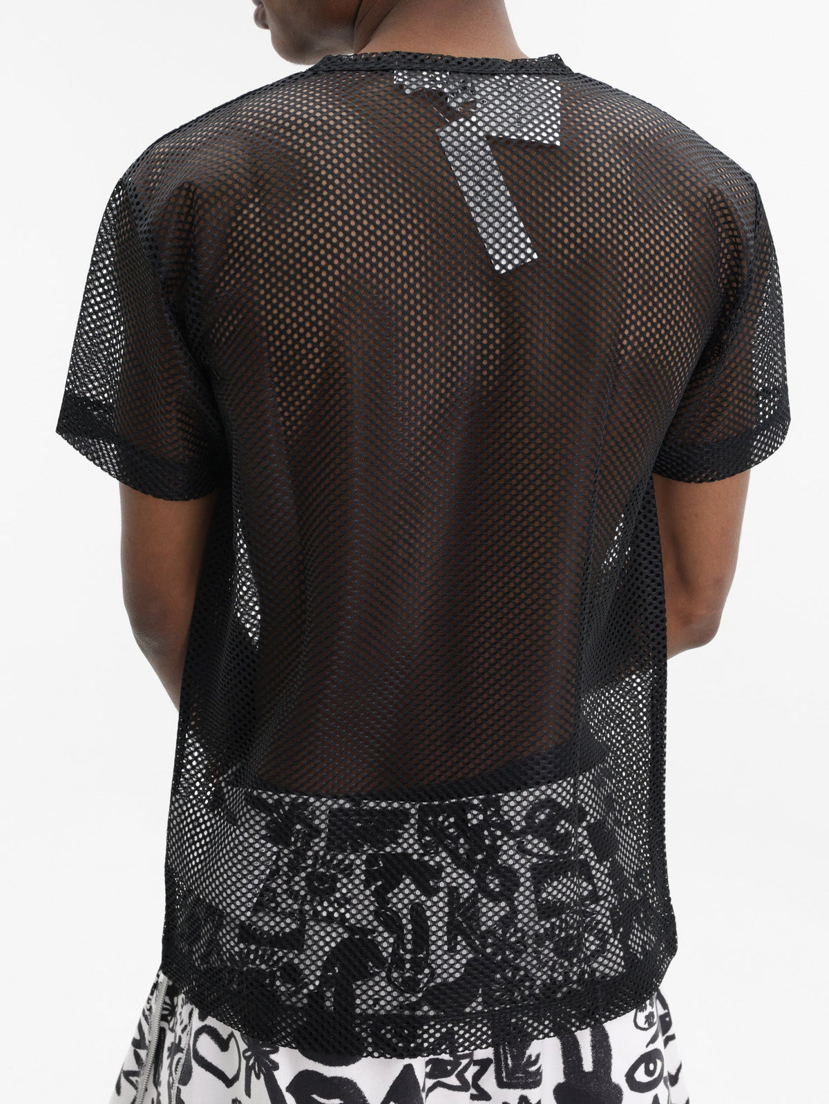 Comme Des Garcons T-Shirt Red Emblem Mesh Black