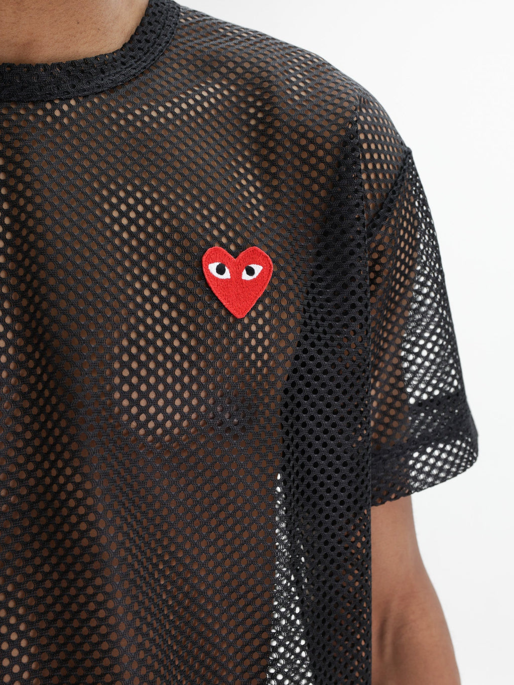 Comme Des Garcons T-Shirt Red Emblem Mesh Black