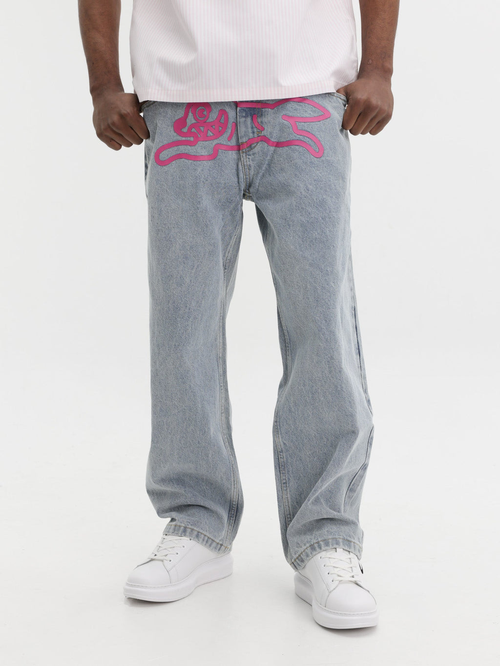 Ice-cream Pants Pink Dog Logo Light Wash