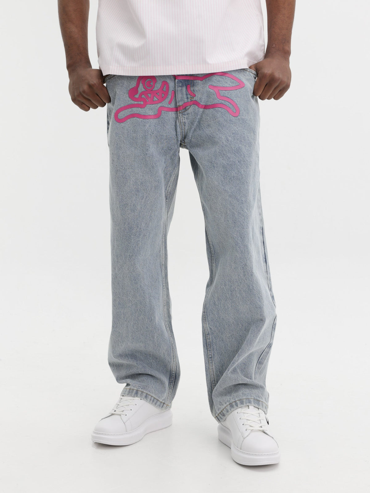 Ice-cream Pants Pink Dog Logo Light Wash
