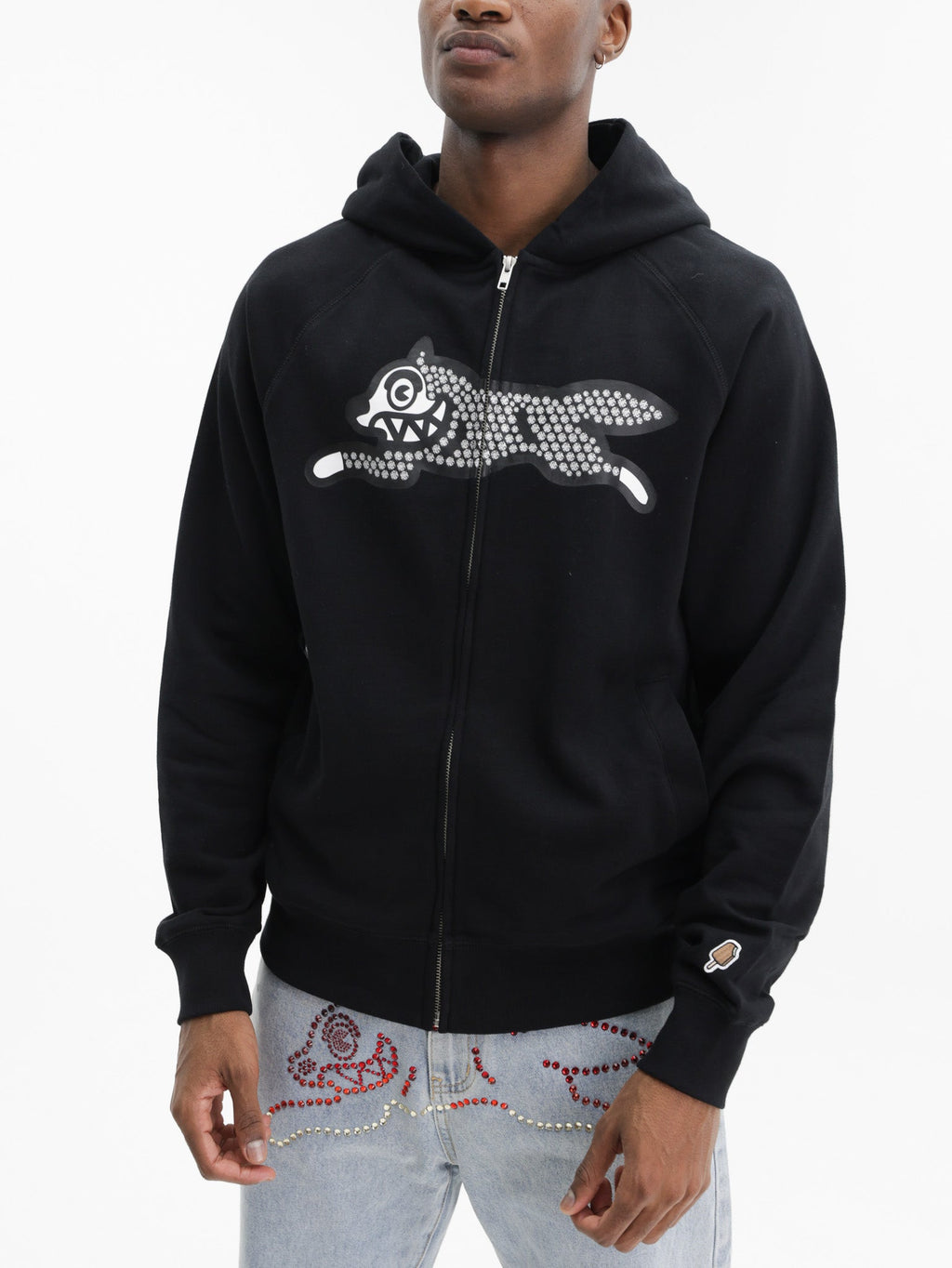 Ice-cream Hoodie Glitter Running Dog Black