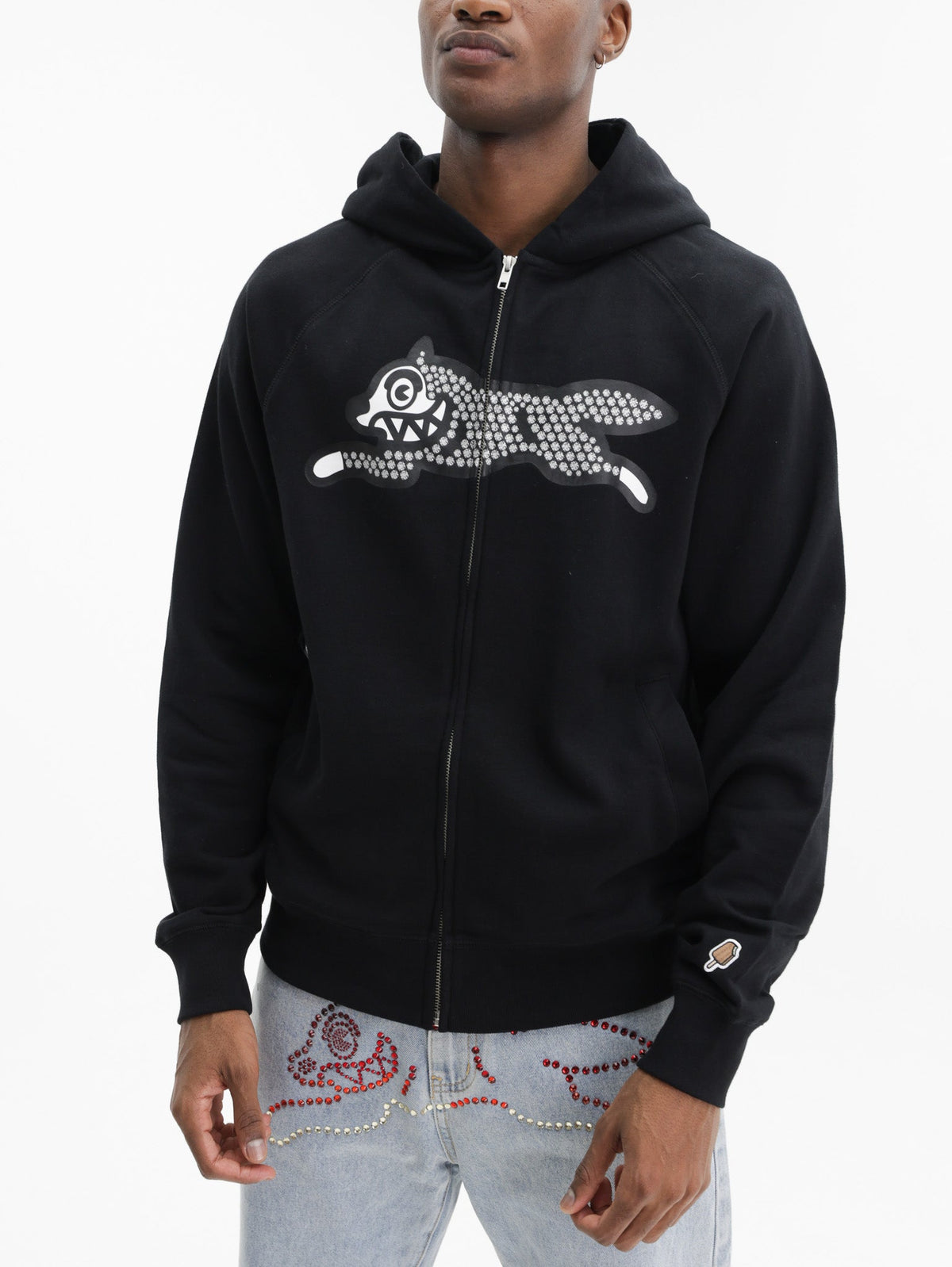 Ice-cream Hoodie Glitter Running Dog Black