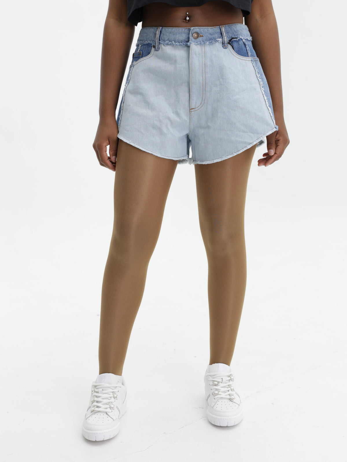 Chiara Ferragni Shorts Denim Patchwork Blue