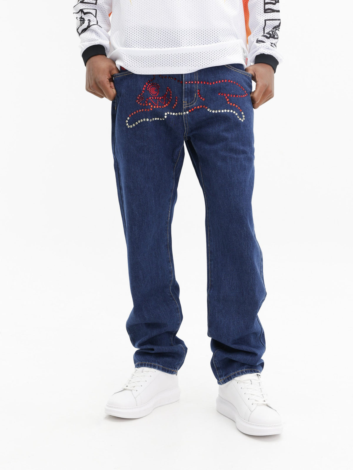 Ice-cream Pants Red Running Dog Medium Wash
