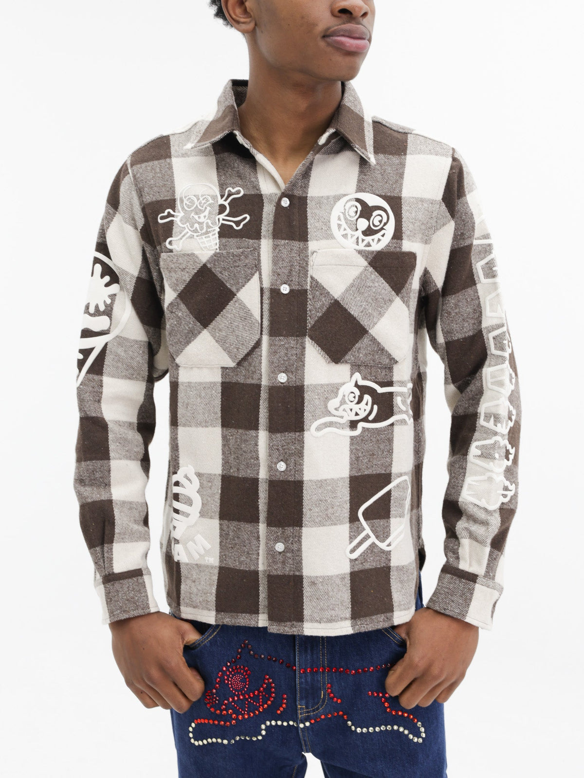 Ice-cream Shirt Multi Logo Check Brown
