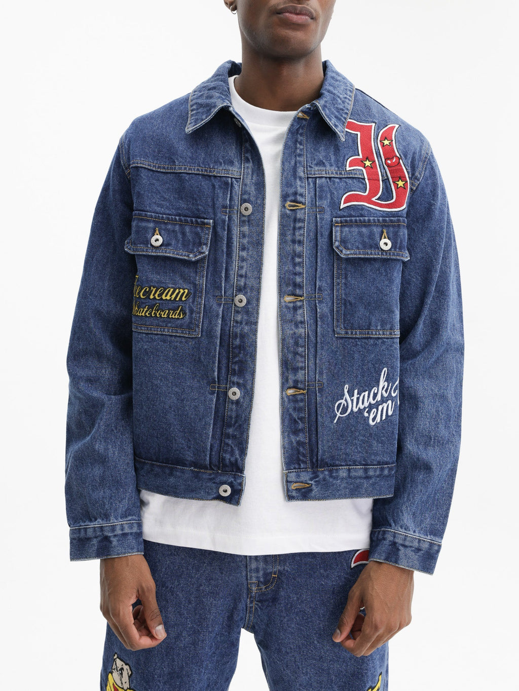 Ice-cream Jacket Red Embrioded Logo Medium Wash