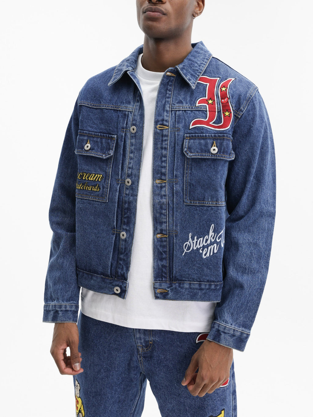 Ice-cream Jacket Red Embrioded Logo Medium Wash