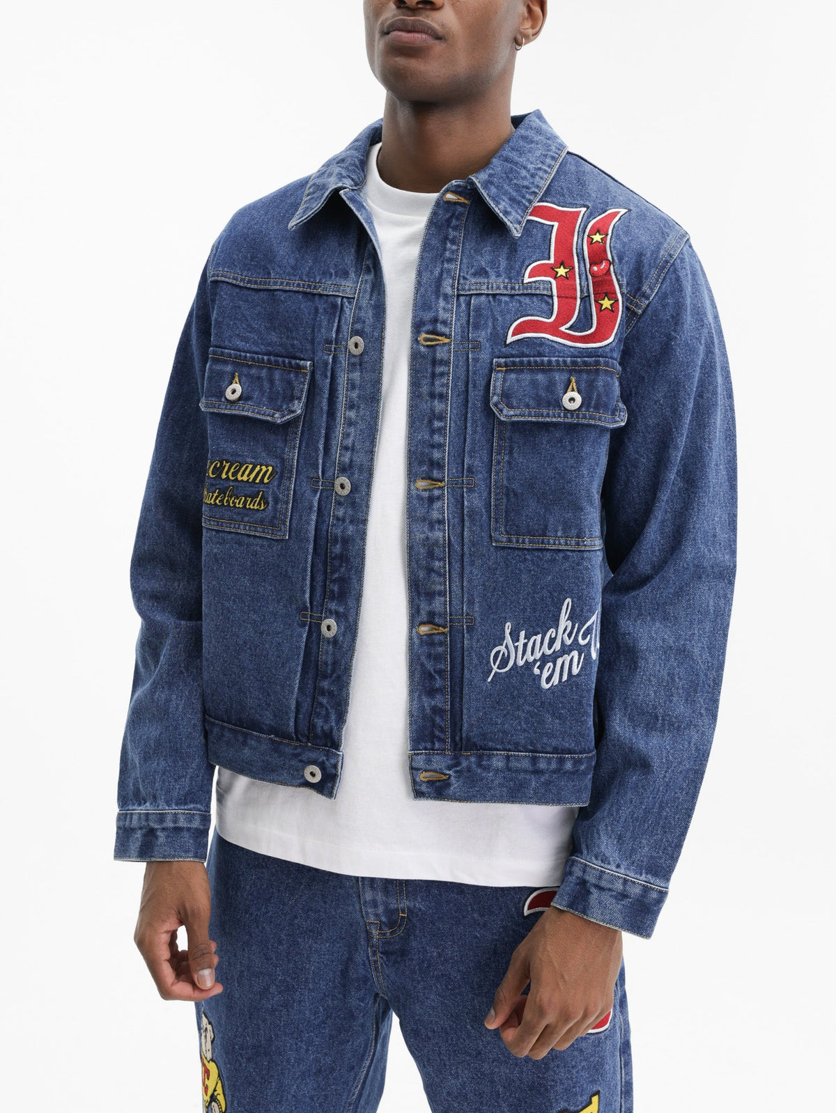 Ice-cream Jacket Red Embrioded Logo Medium Wash