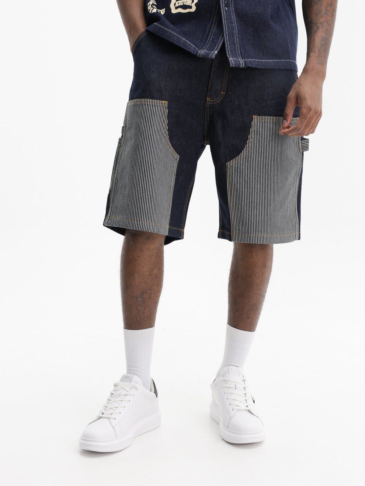 Ice-cream Shorts Hickory Panel Denim Indigo