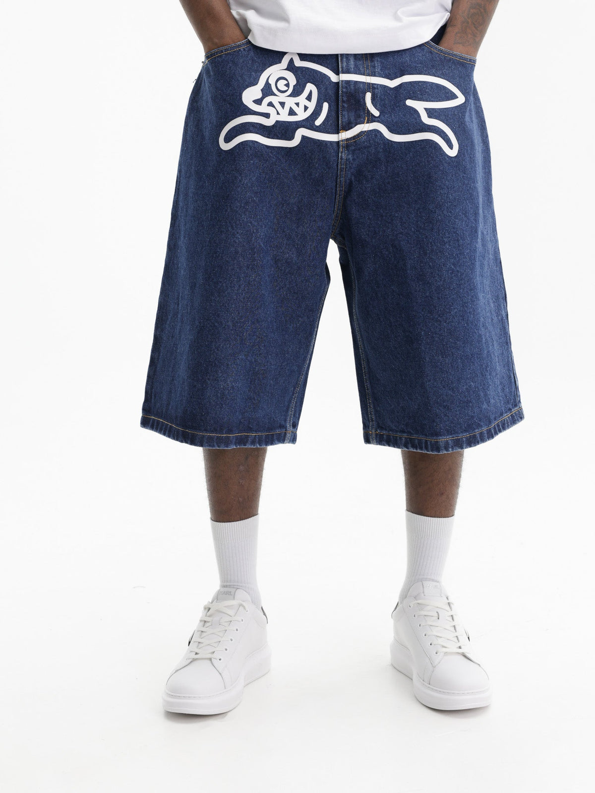 Ice-cream Shorts White Dog Logo Denim Medium Wash