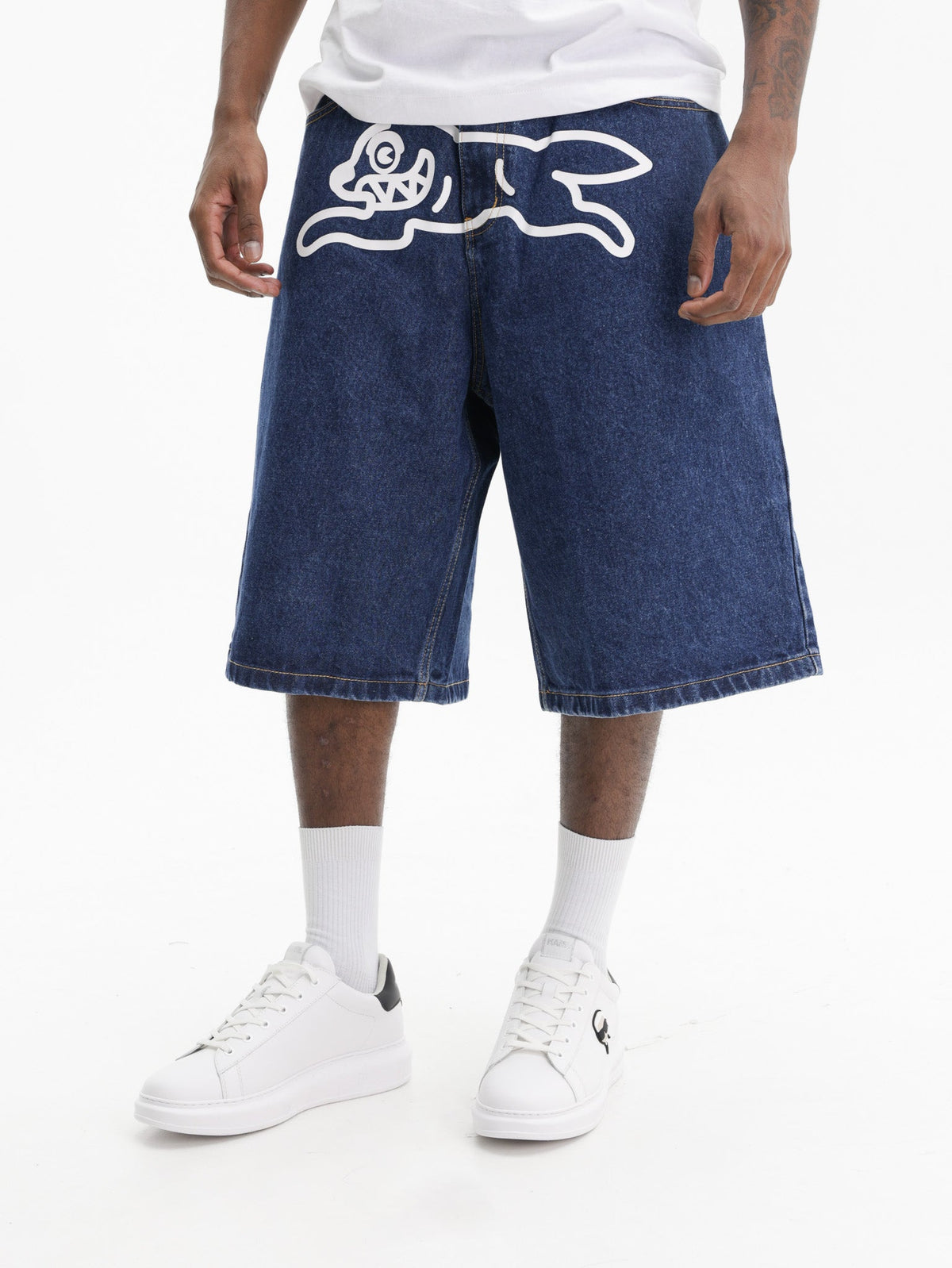 Ice-cream Shorts White Dog Logo Denim Medium Wash