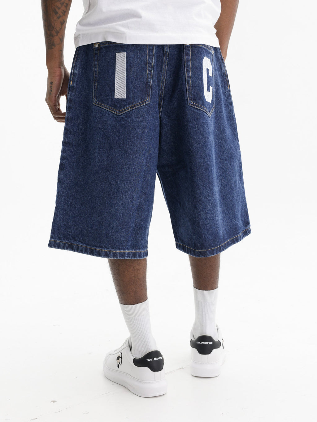 Ice-cream Shorts White Dog Logo Denim Medium Wash