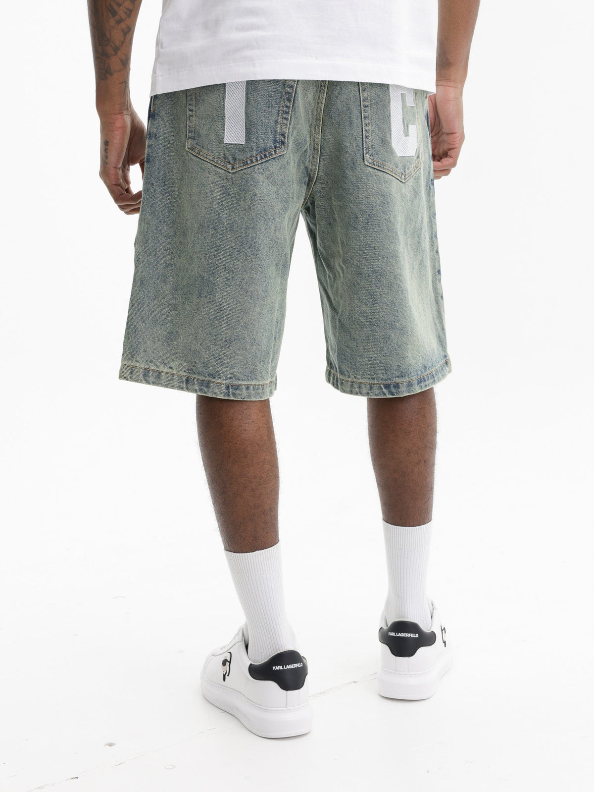 Ice-cream Shorts White Dog Logo Denim Vintage Wash