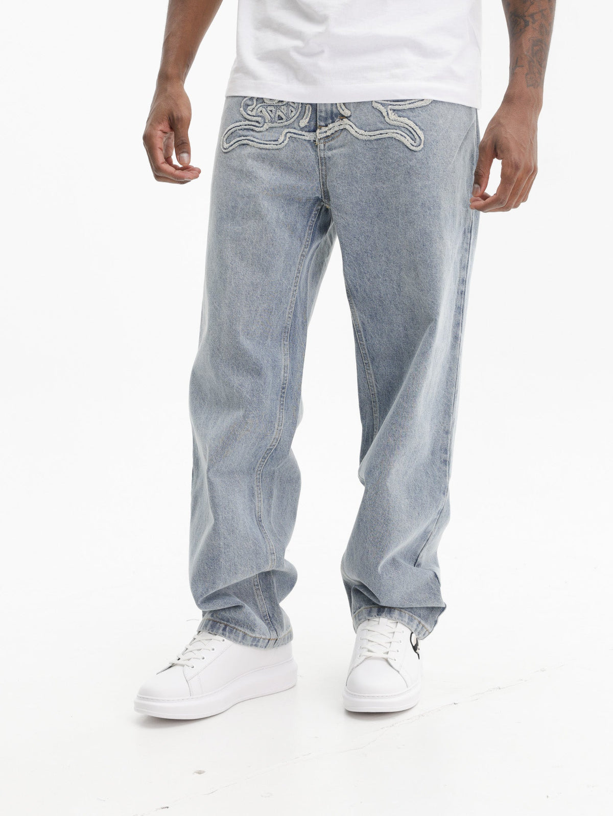 Ice-cream Jeans Dog Embroided Logo Light Wash