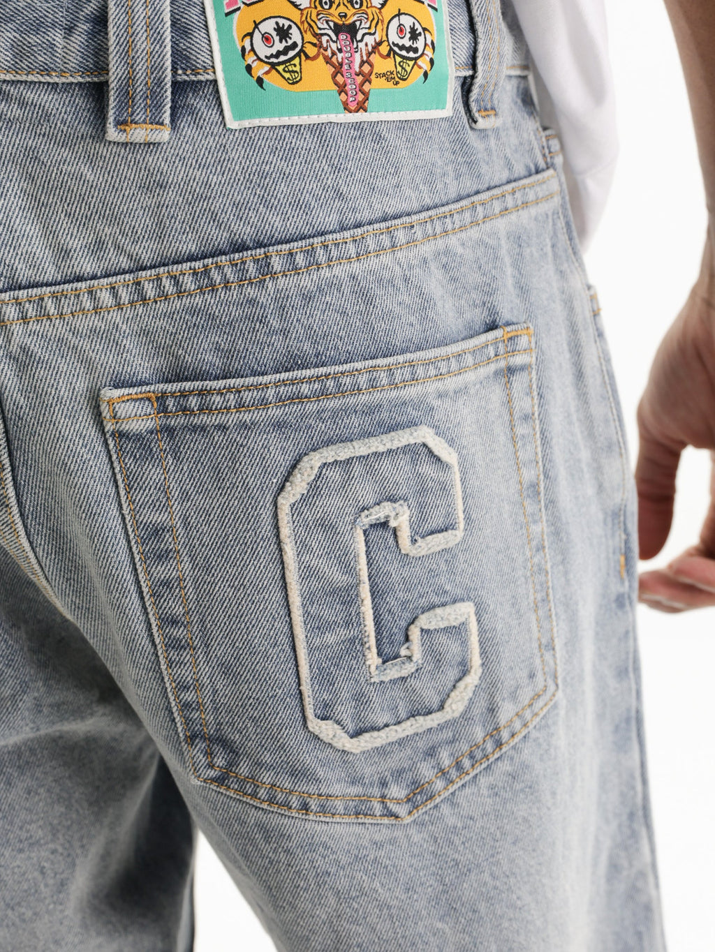 Ice-cream Jeans Dog Embroided Logo Light Wash