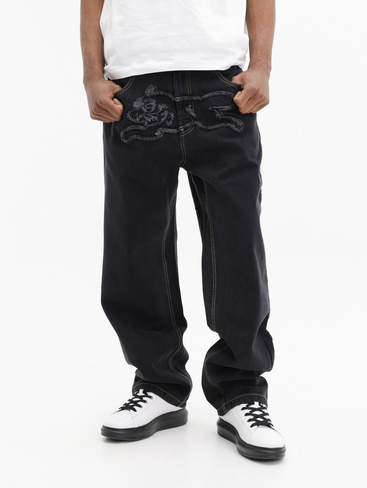 Ice-cream Jeans Dog Embroided Logo Black