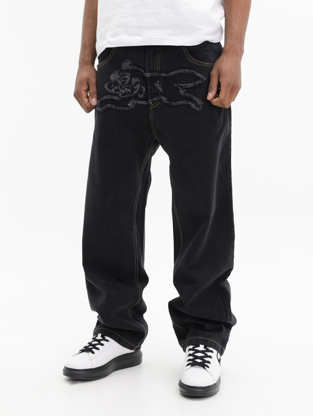Ice-cream Jeans Dog Embroided Logo Black
