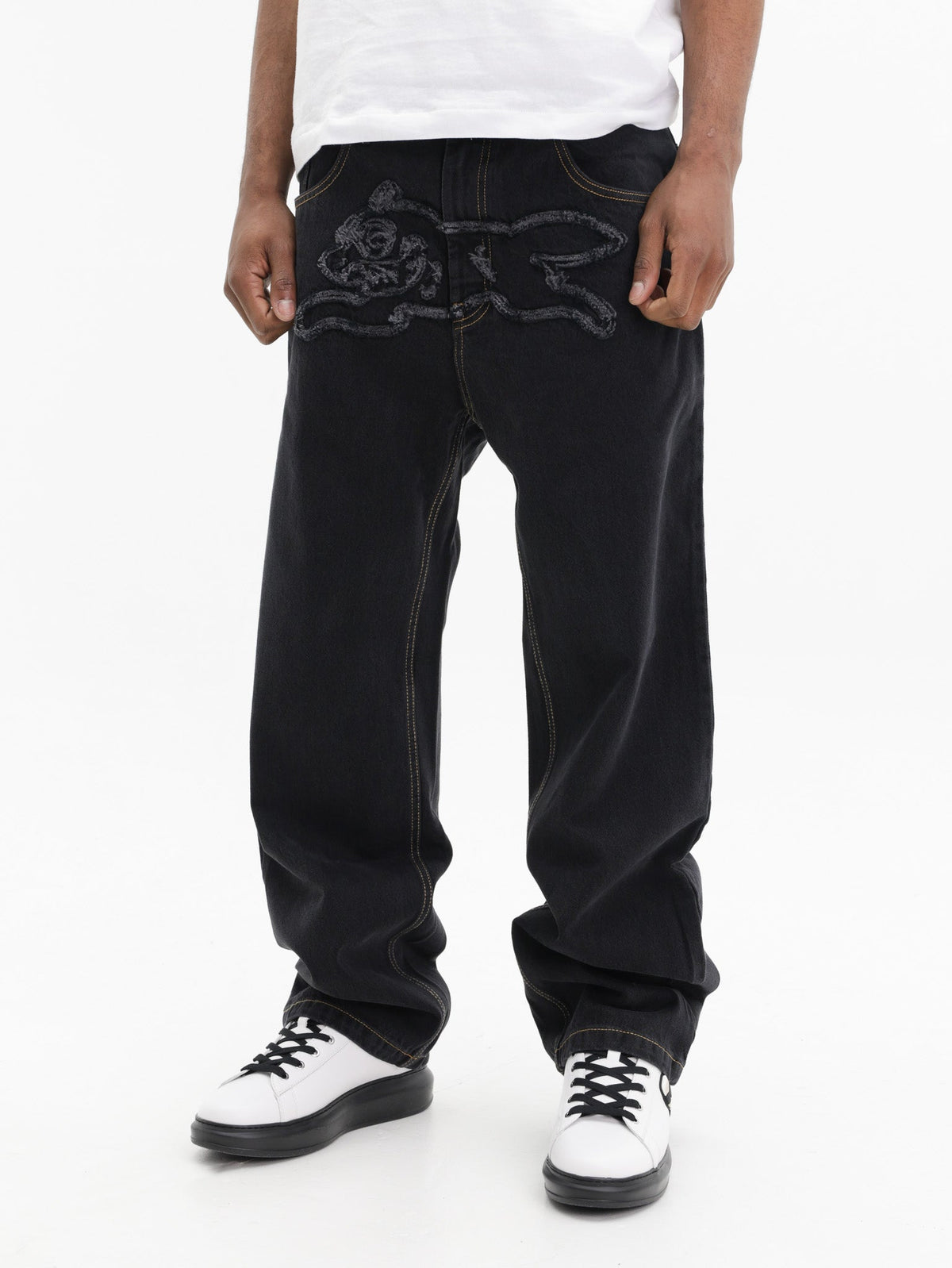 Ice-cream Jeans Dog Embroided Logo Black