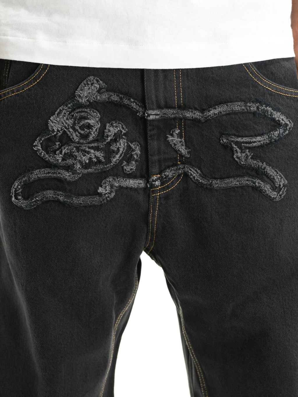 Ice-cream Jeans Dog Embroided Logo Black