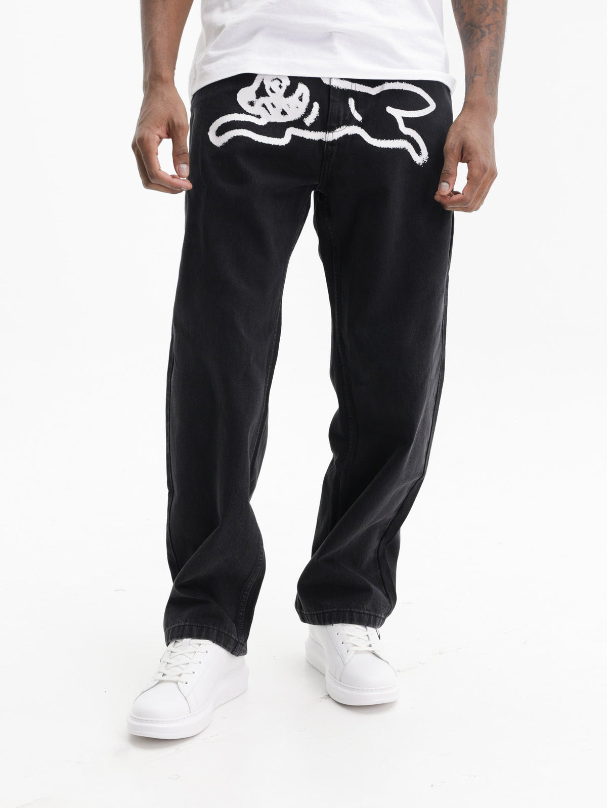 Ice-cream Pants White Dog Logo Denim Black Wash