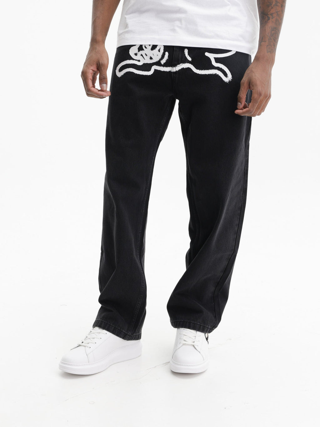 Ice-cream Pants White Dog Logo Denim Black Wash