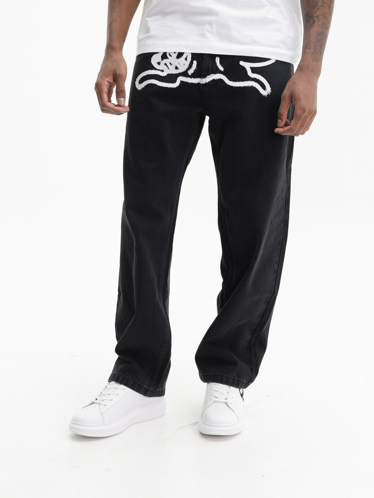 Ice-cream Pants White Dog Logo Denim Black Wash