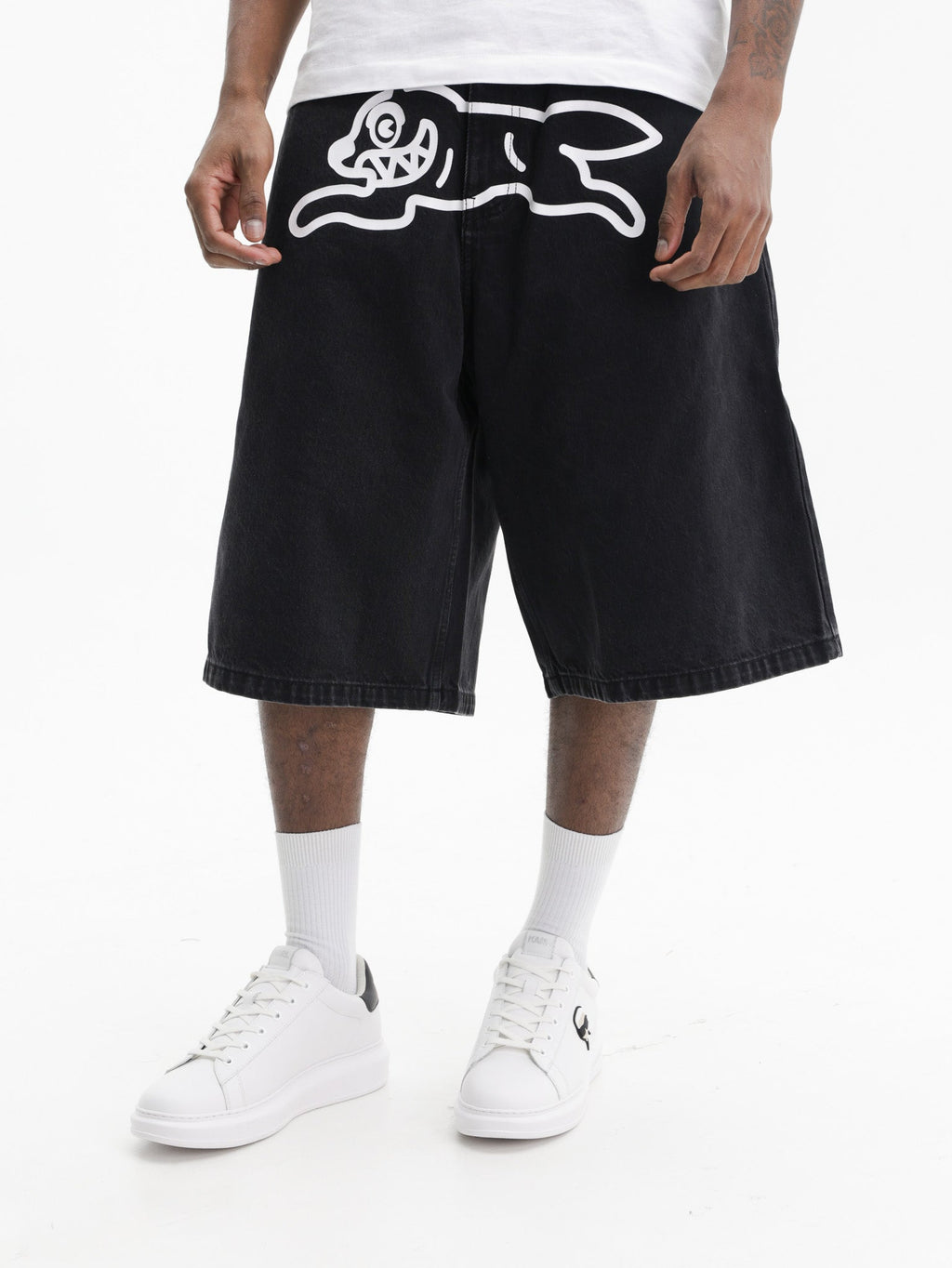 Ice-cream Shorts White Dog Logo Denim Black